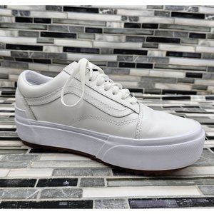VANS Old Skool platform Leather True White Women's Platform Shoes Size 9.5